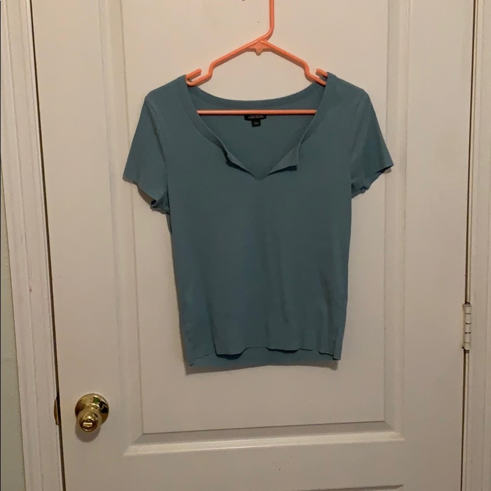 blue cut front tight shirt